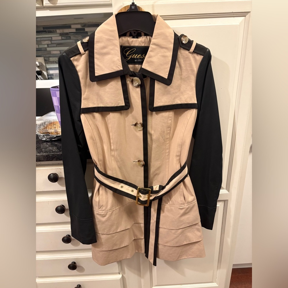 Guess Women's Black and Cream Trench Coat